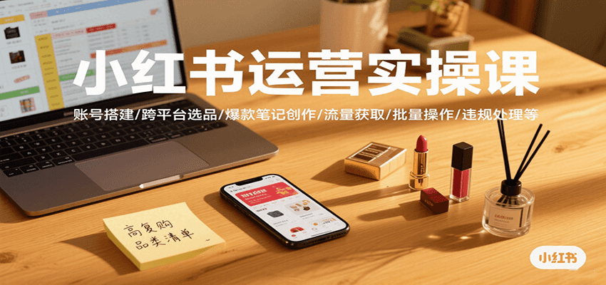 小红书运营实操课，账号搭建/跨平台选品/爆款笔记创作/流量获取/批量操作/违规处理等网赚库-项目库-轻创网-中创网-福缘网-冒泡网-资源之家-AI光年冉冉网赚资源