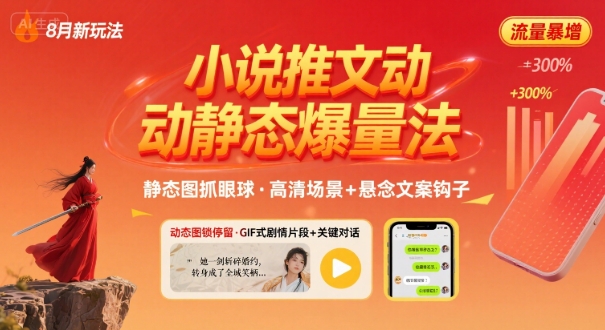 8月小说推文全新玩法，动静态图片+搭配小说文案爆量玩法网赚库-项目库-轻创网-中创网-福缘网-冒泡网-资源之家-AI光年冉冉网赚资源