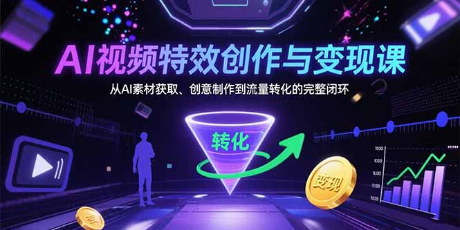 AI视频特效创作与变现课：从AI素材获取、创意制作到流量转化的完整闭环网赚库-项目库-轻创网-中创网-福缘网-冒泡网-资源之家-AI光年冉冉网赚资源