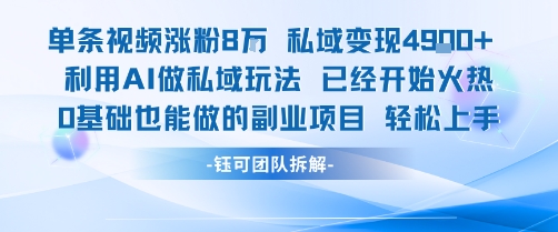 单条视频私域变现4.9k+利用AI做私域玩法 已经开始火热0基础也能做的副业项目轻松上手网赚库-项目库-轻创网-中创网-福缘网-冒泡网-资源之家-AI光年冉冉网赚资源