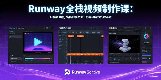 Runway全栈视频制作课：AI视频生成，智能剪辑技术，影视级特效处理系统网赚库-项目库-轻创网-中创网-福缘网-冒泡网-资源之家-AI光年冉冉网赚资源
