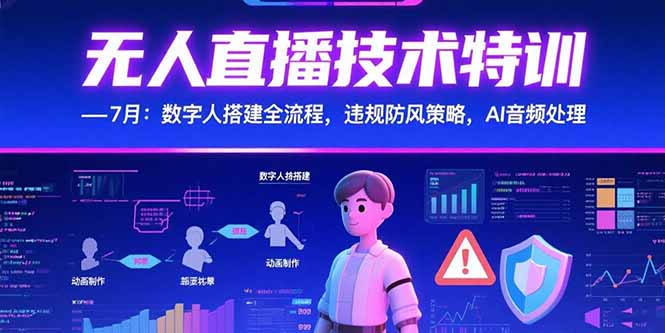 无人直播技术特训-7月：数字人搭建全流程，违规防风策略，AI音频处理网赚库-项目库-轻创网-中创网-福缘网-冒泡网-资源之家-AI光年冉冉网赚资源