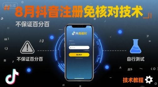 8月抖音注册免核对技术，不保证百分百，自测网赚库-项目库-轻创网-中创网-福缘网-冒泡网-资源之家-AI光年冉冉网赚资源