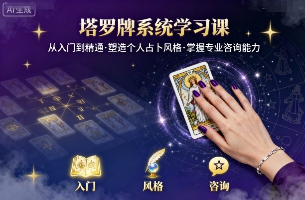 塔罗牌系统学习课，助你从入门到精通，塑造个人占卜风格，掌握专业咨询能力网赚库-项目库-轻创网-中创网-福缘网-冒泡网-资源之家-AI光年冉冉网赚资源