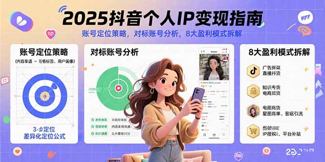 2025抖音个人IP变现指南，账号定位策略，对标账号分析，8大盈利模式拆解网赚库-项目库-轻创网-中创网-福缘网-冒泡网-资源之家-AI光年冉冉网赚资源