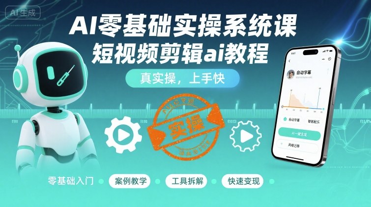 AI零基础实操系统课，短视频剪辑ai教程，真实操，上手快网赚库-项目库-轻创网-中创网-福缘网-冒泡网-资源之家-AI光年冉冉网赚资源