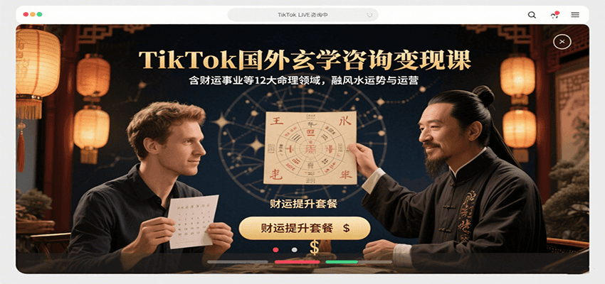 TikTok国外玄学咨询变现课，含财运事业等12大命理领域，融风水运势与运营网赚库-项目库-轻创网-中创网-福缘网-冒泡网-资源之家-AI光年冉冉网赚资源