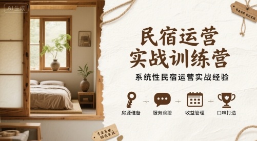 民宿运营实战训练营，系统性民宿运营实战经验网赚库-项目库-轻创网-中创网-福缘网-冒泡网-资源之家-AI光年冉冉网赚资源
