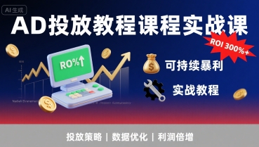 AD投放教程课程实战课，实现广告ROI300%+可持续暴利网赚库-项目库-轻创网-中创网-福缘网-冒泡网-资源之家-AI光年冉冉网赚资源