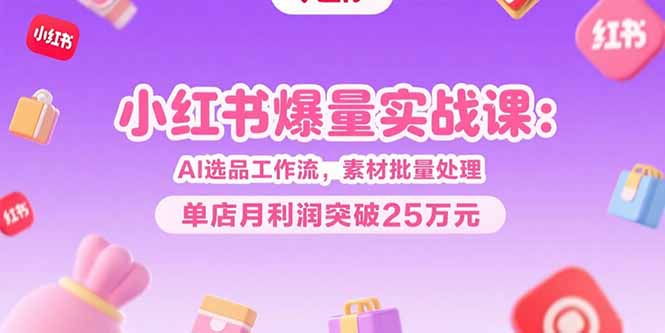 小红书爆量实战课：AI选品工作流，素材批量处理，单店月利润突破25万元网赚库-项目库-轻创网-中创网-福缘网-冒泡网-资源之家-AI光年冉冉网赚资源