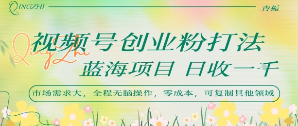 视频号创业粉打法，日入1k，蓝海项目，市场需求大，全程无脑操作，可复制网赚库-项目库-轻创网-中创网-福缘网-冒泡网-资源之家-AI光年冉冉网赚资源