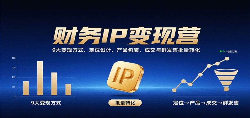 财务IP变现营：9大变现方式、定位设计、产品包装，成交与群发售批量转化网赚库-项目库-轻创网-中创网-福缘网-冒泡网-资源之家-AI光年冉冉网赚资源