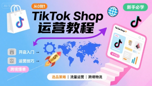 TikTok Shop从0到1运营教程，TikTok跨境电商新手必学课程网赚库-项目库-轻创网-中创网-福缘网-冒泡网-资源之家-AI光年冉冉网赚资源