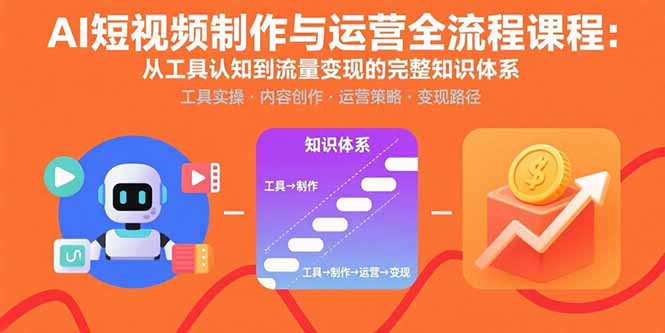 AI短视频制作与运营全流程课程：从工具认知到流量变现的完整知识体系网赚库-项目库-轻创网-中创网-福缘网-冒泡网-资源之家-AI光年冉冉网赚资源