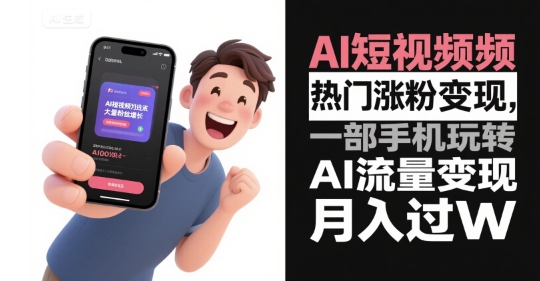 AI短视频热门涨粉变现，一部手机玩转AI流量变现，月入过W网赚库-项目库-轻创网-中创网-福缘网-冒泡网-资源之家-AI光年冉冉网赚资源
