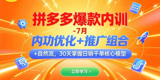 拼多多爆款内训-7月 内功优化+推广组合+自然流 30天掌握日销千单核心模型网赚库-项目库-轻创网-中创网-福缘网-冒泡网-资源之家-AI光年冉冉网赚资源