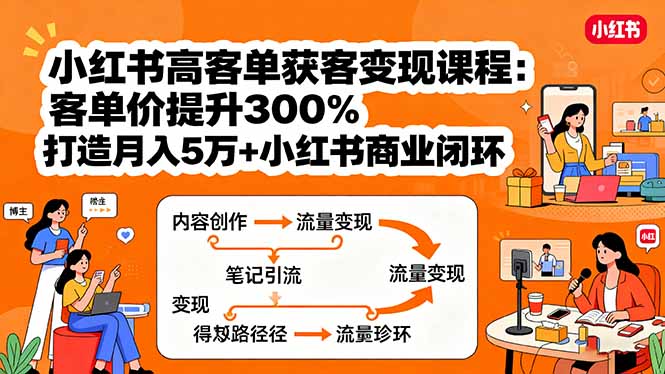 小红书高客单获客变现课程：客单价提升300%，打造月入10万+小红书商业闭环网赚库-项目库-轻创网-中创网-福缘网-冒泡网-资源之家-AI光年冉冉网赚资源