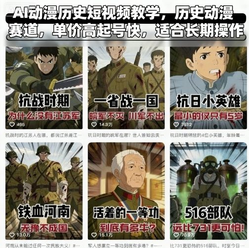AI动漫历史短视频教学，历史动漫赛道，单价高起号快，适合长期操作网赚库-项目库-轻创网-中创网-福缘网-冒泡网-资源之家-AI光年冉冉网赚资源