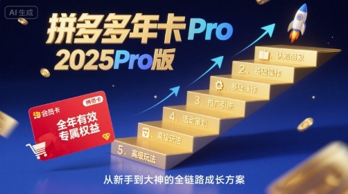 拼多多年卡2025Pro版，五大板块从认知到基础、从推广到活动、从活动到玩法网赚库-项目库-轻创网-中创网-福缘网-冒泡网-资源之家-AI光年冉冉网赚资源