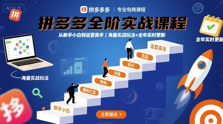 拼多多全阶实战课程，从新手小白到运营高手，海量实战玩法+全年实时更新【2025年9月更新】网赚库-项目库-轻创网-中创网-福缘网-冒泡网-资源之家-AI光年冉冉网赚资源