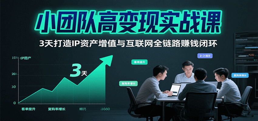 小团队高变现实战课，3天打造IP资产增值与互联网全链路赚钱闭环(第二期)网赚库-项目库-轻创网-中创网-福缘网-冒泡网-资源之家-AI光年冉冉网赚资源