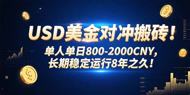 USD美金对冲搬砖!单人单日800-2000CNY，长期稳定运行8年之久!网赚库-项目库-轻创网-中创网-福缘网-冒泡网-资源之家-AI光年冉冉网赚资源