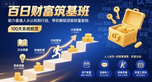 百日财富筑基班，助力普通人从认知到行动，带你解锁顶级财富密码网赚库-项目库-轻创网-中创网-福缘网-冒泡网-资源之家-AI光年冉冉网赚资源