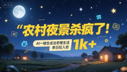 农村夜景杀疯了！AI一键生成治愈系慢生活，单日狂入1k+网赚库-项目库-轻创网-中创网-福缘网-冒泡网-资源之家-AI光年冉冉网赚资源