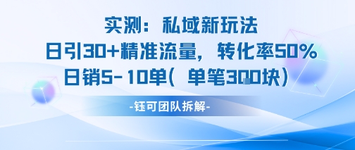 实测私域新玩法日引30加精准流量转化率50%日销5-10单每笔3张网赚库-项目库-轻创网-中创网-福缘网-冒泡网-资源之家-AI光年冉冉网赚资源
