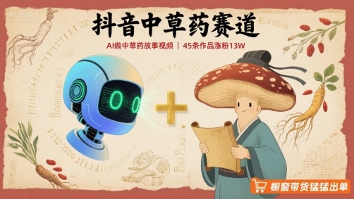 抖音中草药赛道，用AI做中草药故事视频，45条作品涨粉13W，橱窗带货猛猛出单网赚库-项目库-轻创网-中创网-福缘网-冒泡网-资源之家-AI光年冉冉网赚资源
