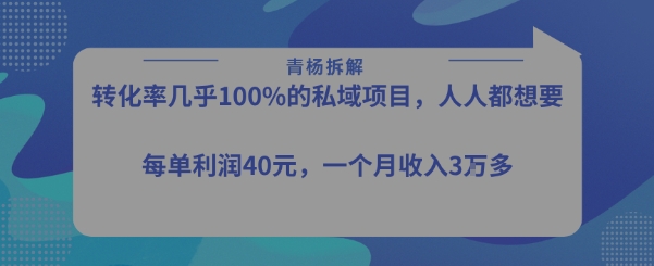 转化率最高的私域项目，每单利润40-50米，月入过1w网赚库-项目库-轻创网-中创网-福缘网-冒泡网-资源之家-AI光年冉冉网赚资源