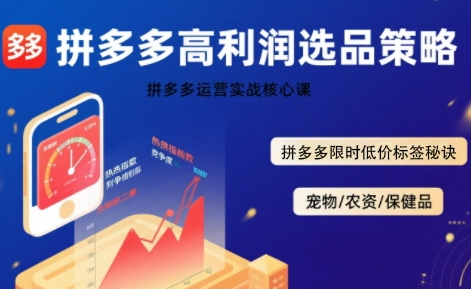 拼多多选品暴利技术实战课，拼多多高利润选品策略，拼多多限时低价标签秘诀网赚库-项目库-轻创网-中创网-福缘网-冒泡网-资源之家-AI光年冉冉网赚资源