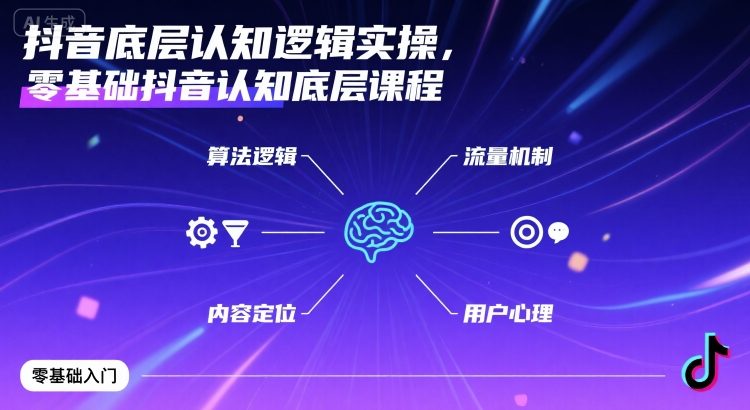 抖音底层认知逻辑实操，零基础抖音认知底层课程网赚库-项目库-轻创网-中创网-福缘网-冒泡网-资源之家-AI光年冉冉网赚资源