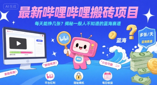 最新哔哩哔哩上B站搬砖项目，每天能挣几张？揭秘一般人不知道的蓝海赛道网赚库-项目库-轻创网-中创网-福缘网-冒泡网-资源之家-AI光年冉冉网赚资源