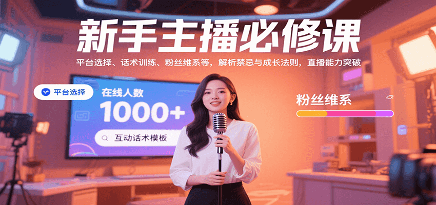 新手主播必修课：平台选择、话术训练、粉丝维系等，解析禁忌与成长法则，突破直播能力网赚库-项目库-轻创网-中创网-福缘网-冒泡网-资源之家-AI光年冉冉网赚资源