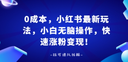 0成本，小红书最新玩法，小白无脑操作，快速涨粉变现网赚库-项目库-轻创网-中创网-福缘网-冒泡网-资源之家-AI光年冉冉网赚资源