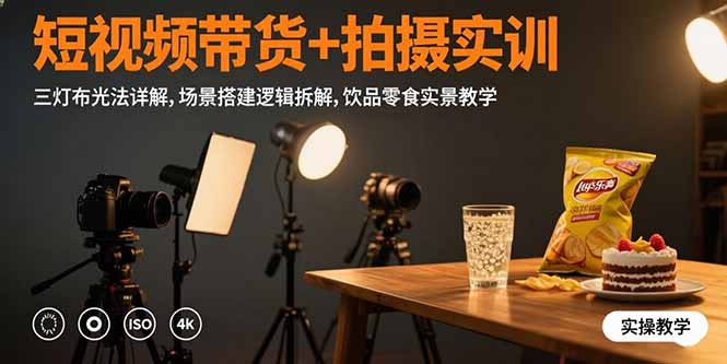 短视频带货+拍摄实训：三灯布光法详解,场景搭建逻辑拆解,饮品零食实景教学网赚库-项目库-轻创网-中创网-福缘网-冒泡网-资源之家-AI光年冉冉网赚资源