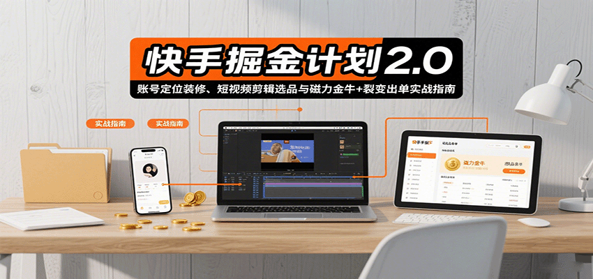 快手掘金计划2.0，账号定位装修、短视频剪辑选品与磁力金牛+裂变出单实战指南网赚库-项目库-轻创网-中创网-福缘网-冒泡网-资源之家-AI光年冉冉网赚资源