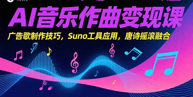 AI音乐作曲变现课，广告歌制作技巧，Suno工具应用，唐诗摇滚融合网赚库-项目库-轻创网-中创网-福缘网-冒泡网-资源之家-AI光年冉冉网赚资源
