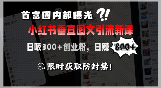 首富圈内部曝光小红书垂直图文引流新课，日吸300+创业粉，日入8张+，限时获取防封禁网赚库-项目库-轻创网-中创网-福缘网-冒泡网-资源之家-AI光年冉冉网赚资源