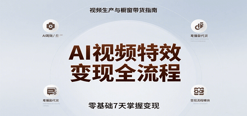 AI视频特效变现全流程，零基础7天掌握视频生产到橱窗带货变现网赚库-项目库-轻创网-中创网-福缘网-冒泡网-资源之家-AI光年冉冉网赚资源
