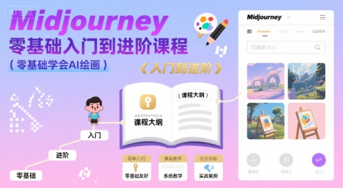 midjourney零基础入门到进阶课程，零基础学会AI绘画网赚库-项目库-轻创网-中创网-福缘网-冒泡网-资源之家-AI光年冉冉网赚资源