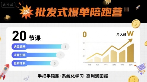 批发式爆单陪跑营，20节课带你实现批发式爆单，带你经松月入过W网赚库-项目库-轻创网-中创网-福缘网-冒泡网-资源之家-AI光年冉冉网赚资源