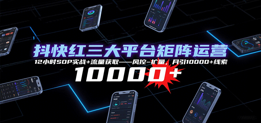 抖快红三大平台矩阵运营，12小时SOP实战+流量获取-风控-扩量，月引10000+线索网赚库-项目库-轻创网-中创网-福缘网-冒泡网-资源之家-AI光年冉冉网赚资源