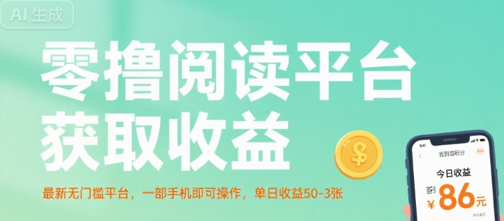 零撸阅读平台获取收益，最新无门槛平台，一部手机即可操作，单日收益50-3张【揭秘】网赚库-项目库-轻创网-中创网-福缘网-冒泡网-资源之家-AI光年冉冉网赚资源