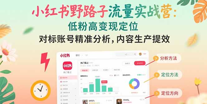 小红书野路子流量实战营：低粉高变现定位 对标账号精准分析 内容生产提效网赚库-项目库-轻创网-中创网-福缘网-冒泡网-资源之家-AI光年冉冉网赚资源