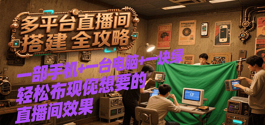多平台直播间搭建全攻略，一部手机+一台电脑+一块绿布轻松实现你想要的直播间效果网赚库-项目库-轻创网-中创网-福缘网-冒泡网-资源之家-AI光年冉冉网赚资源