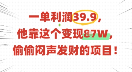 一单利润39.9，有人靠这个变现几十个，偷偷闷声发财的项目网赚库-项目库-轻创网-中创网-福缘网-冒泡网-资源之家-AI光年冉冉网赚资源