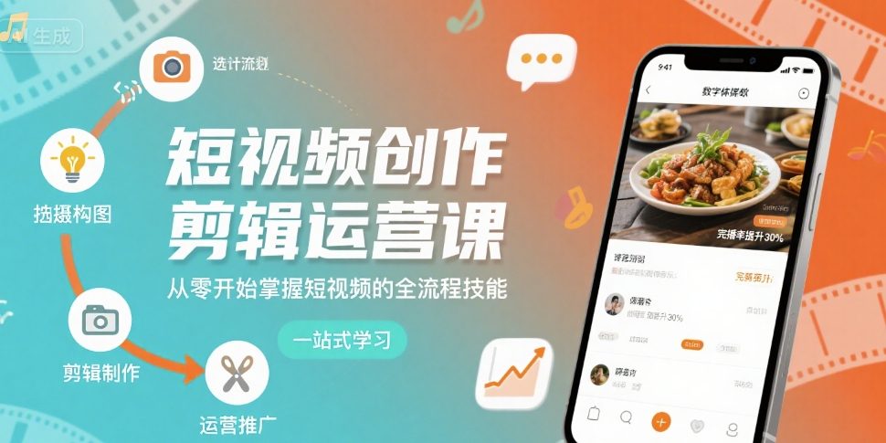 短视频创作剪辑运营课，从零开始掌握短视频的全流程技能网赚库-项目库-轻创网-中创网-福缘网-冒泡网-资源之家-AI光年冉冉网赚资源