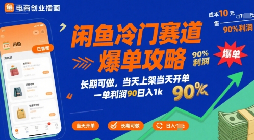 闲鱼冷门赛道爆单攻略，长期可做，当天上架当天开单，一单利润90% 利润，日入1k【揭秘】网赚库-项目库-轻创网-中创网-福缘网-冒泡网-资源之家-AI光年冉冉网赚资源